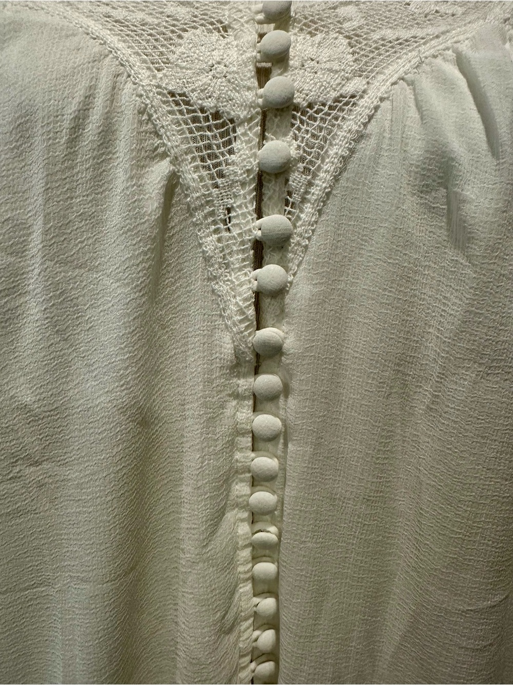 Free People Cream Button-Front Peasant Blouse Boho Chic Lightweight Ruffles M - Picture 7 of 8